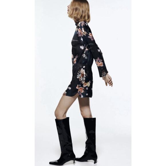 Zara Camila Floral Satin Mini Dress, XL Black, Holiday Party, Asian, Blogger Fav - Picture 5 of 11